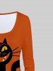 Pumpkin Cat Print Halloween T-shirt -  