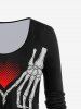T-shirt Gothique à Imprimé Cœur Squelette à Manches Longues - Noir L | États-Unis 12