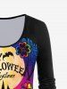 T-shirt D'Halloween à Imprimé Chauve-souris Citrouille Lettre Graphique à Manches Longues - Noir 1X | US 14-16