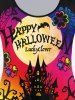 T-shirt D'Halloween à Imprimé Chauve-souris Citrouille Lettre Graphique à Manches Longues - Noir 4X | US 26-28