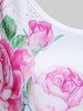 Plus Size 3D Rose Leaves Print Short Sleeve T-Shirt -  