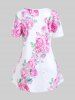 Plus Size 3D Rose Leaves Print Short Sleeve T-Shirt -  