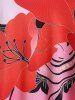 T-shirt Ombré Fleur Imprimée Epaule Dénudée Grande Taille - Rouge 5x | US 30-32