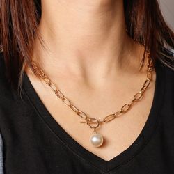 Chain Faux Pearl OT Buckle Pendant Necklace - GOLDEN