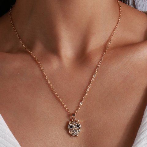 Rhinestone Owl Pendant Necklace