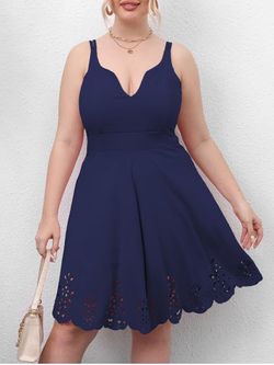Plus Size Hollow Out Backless Solid A Line Sleeveless Dress - DEEP BLUE - 4XL
