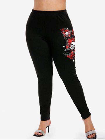 Gothic Butterfly Skull Print Skinny Leggings