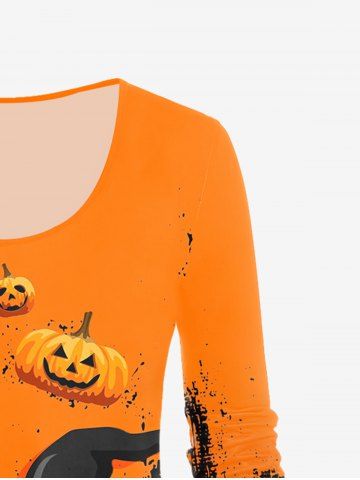 Halloween Pumpkin Print Colorblock T-shirt and Halloween Pumpkin Skinny Leggings Outfit