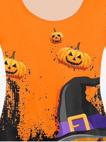 Halloween Pumpkin Print Colorblock T-shirt and Halloween Pumpkin Skinny Leggings Outfit