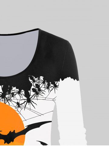 Halloween Long Sleeve Spider Moon Bat Print Tee