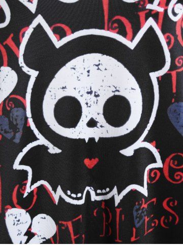 Halloween Cartoon Skull Letters Printed Colorblock Raglan Sleeves Tee
