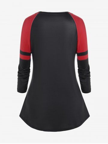 Halloween Cartoon Skull Letters Printed Colorblock Raglan Sleeves Tee