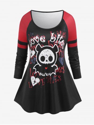 Halloween Cartoon Skull Letters Printed Colorblock Raglan Sleeves Tee