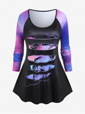 Gothic Skull Ombre Raglan Sleeves T-shirt