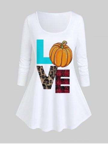 Pumpkin LOVE Print Halloween T-shirt - WHITE - 3X | US 22-24