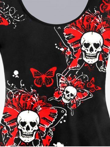 Gothic Long Sleeve Skull Butterfly Print T-shirt