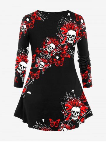Gothic Long Sleeve Skull Butterfly Print T-shirt