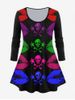 Gothic Long Sleeve Colorful Skull Lip Print T-shirt -  