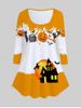 T-shirt Halloween à Imprimé Chauve-souris Citrouille à Manches Raglan - Orange 