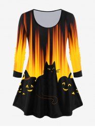 Halloween Long Sleeve Pumpkin Cat Print Tee -  