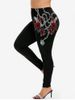 Plus Size Crown Chains Rose Printed Skinny Leggings -  