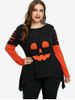 Colorblock Ripped Asymmetric Halloween T-shirt -  