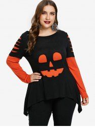 T-shirt D'Halloween Asymétrique Déchiré en Blocs de Couleurs - Orange L | US 12