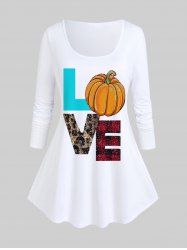 T-shirt D'Halloween à Imprimé Citrouille à Manches Longues - Blanc M | US 10