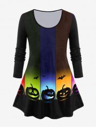 Pumpkin Bat Print Halloween T-shirt -  