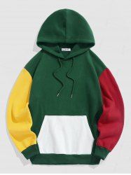 Colorblock Fluffy Fleece-lined Drawstring Hoodie -  