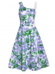 Floral Skew Neck Slit High Waisted A Line Mini Dress -  