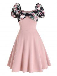 Vintage Flower Polka Dots Print Sweetheart Neck Mini A Line Milkmaid Dress -  