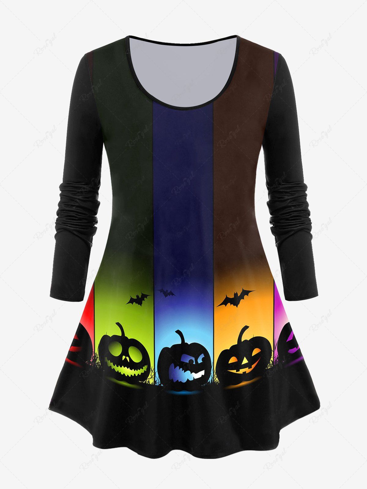 T-shirt D'Halloween à Imprimé Chauve-souris Citrouille Noir 