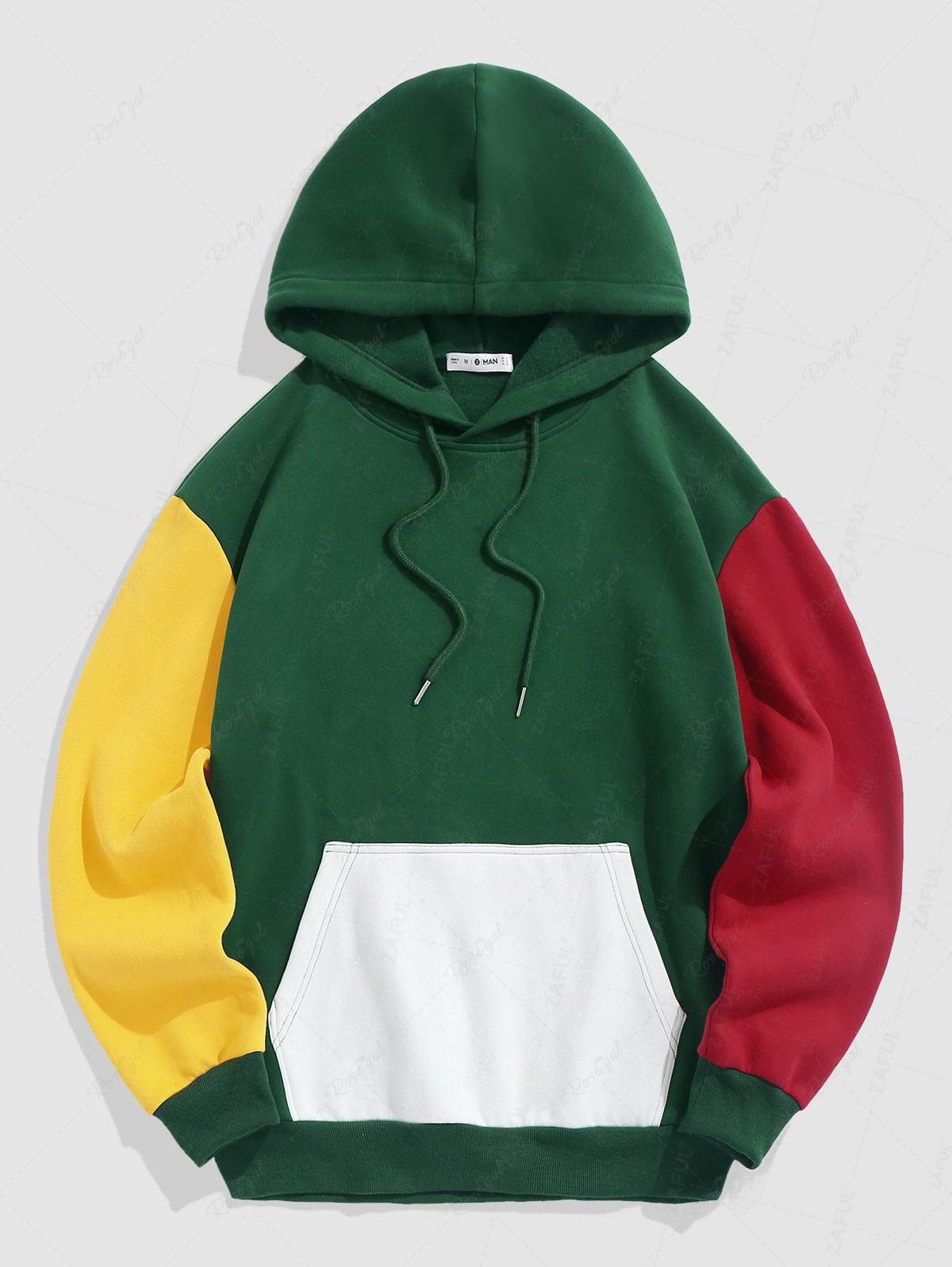 New Colorblock Fluffy Fleece-lined Drawstring Hoodie  