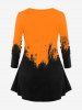 Halloween Pumpkin Print Colorblock T-shirt and Halloween Pumpkin Skinny Leggings Outfit -  