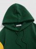 Colorblock Fluffy Fleece-lined Drawstring Hoodie -  