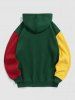 Colorblock Fluffy Fleece-lined Drawstring Hoodie -  