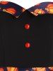 Halloween Pumpkin Print Mock Button Foldover High Waisted A Line Mini Gothic Dress -  