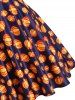 Halloween Pumpkin Print Mock Button Foldover High Waisted A Line Mini Gothic Dress -  