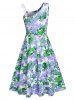 Floral Skew Neck Slit High Waisted A Line Mini Dress -  