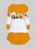 Raglan Sleeve Halloween Pumpkin Bat Print T-shirt -  