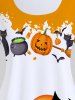 Raglan Sleeve Halloween Pumpkin Bat Print T-shirt -  