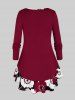 Plus Size Flower Flounce Tunic Tie Blouse and Cami Top Set -  