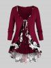 Plus Size Flower Flounce Tunic Tie Blouse and Cami Top Set -  
