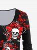 T-shirt Gothique à Imprimé Crâne Papillon à Manches Longues - Noir M | US 10