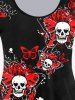 T-shirt Gothique à Imprimé Crâne Papillon à Manches Longues - Noir 1X | US 14-16