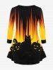 Halloween Long Sleeve Pumpkin Cat Print Tee -  