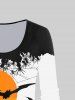Halloween Long Sleeve Spider Moon Bat Print Tee -  