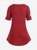 T-shirt Applique en Dentelle à Demi-Zip de Grande Taille à Manches Raglan - Rouge foncé 3XL