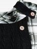 Plus Size Cable Knit Panel Plaid Cowl Neck Tee -  